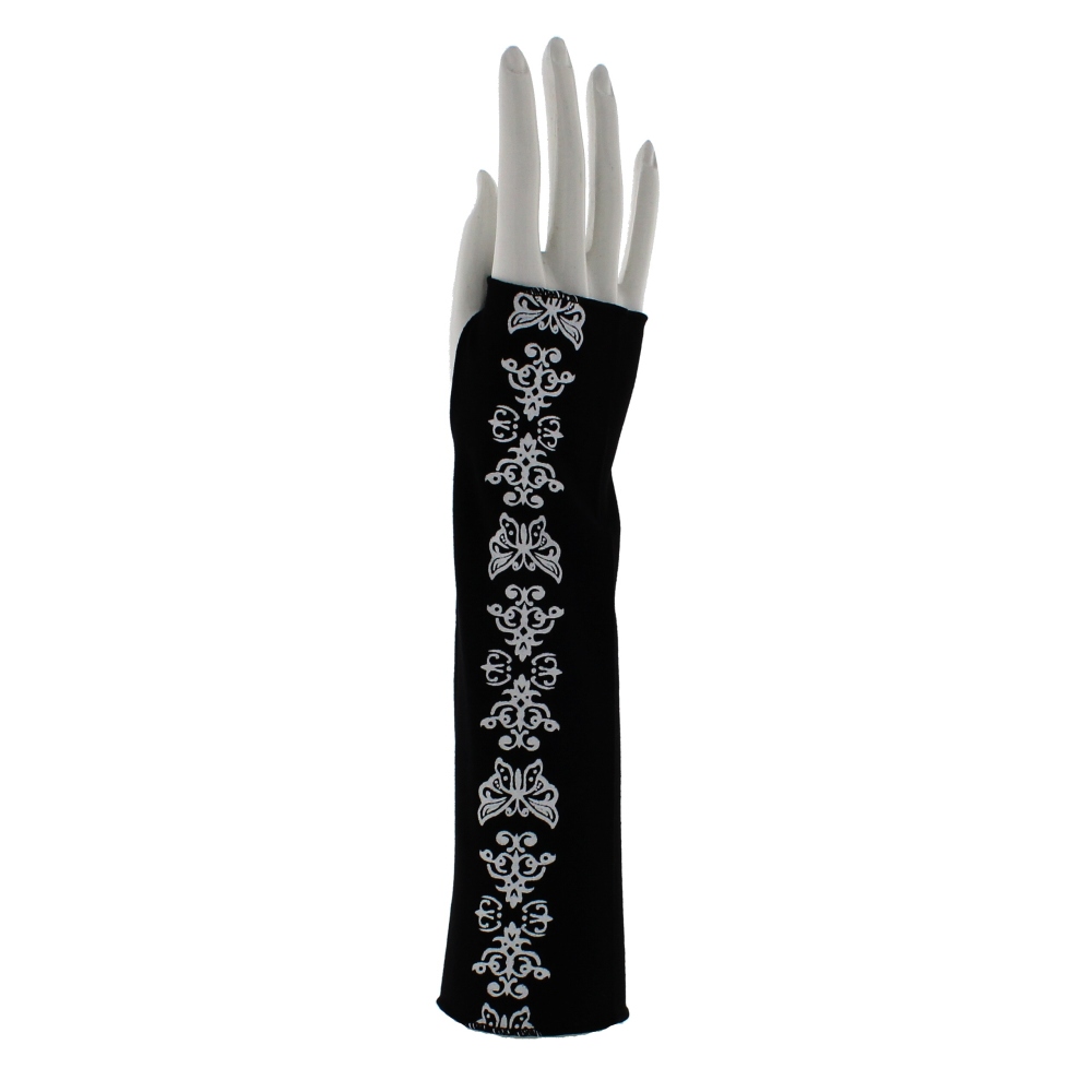 Zac's Alter Ego - Black Long Butterfly Print Fingerlose Handschuhe - Schwarz